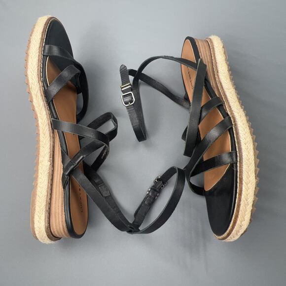 Lucky Brand Nemelli Black Leather Espadrille Sandals 8.5 Strappy Boho Summer - Picture 4 of 11